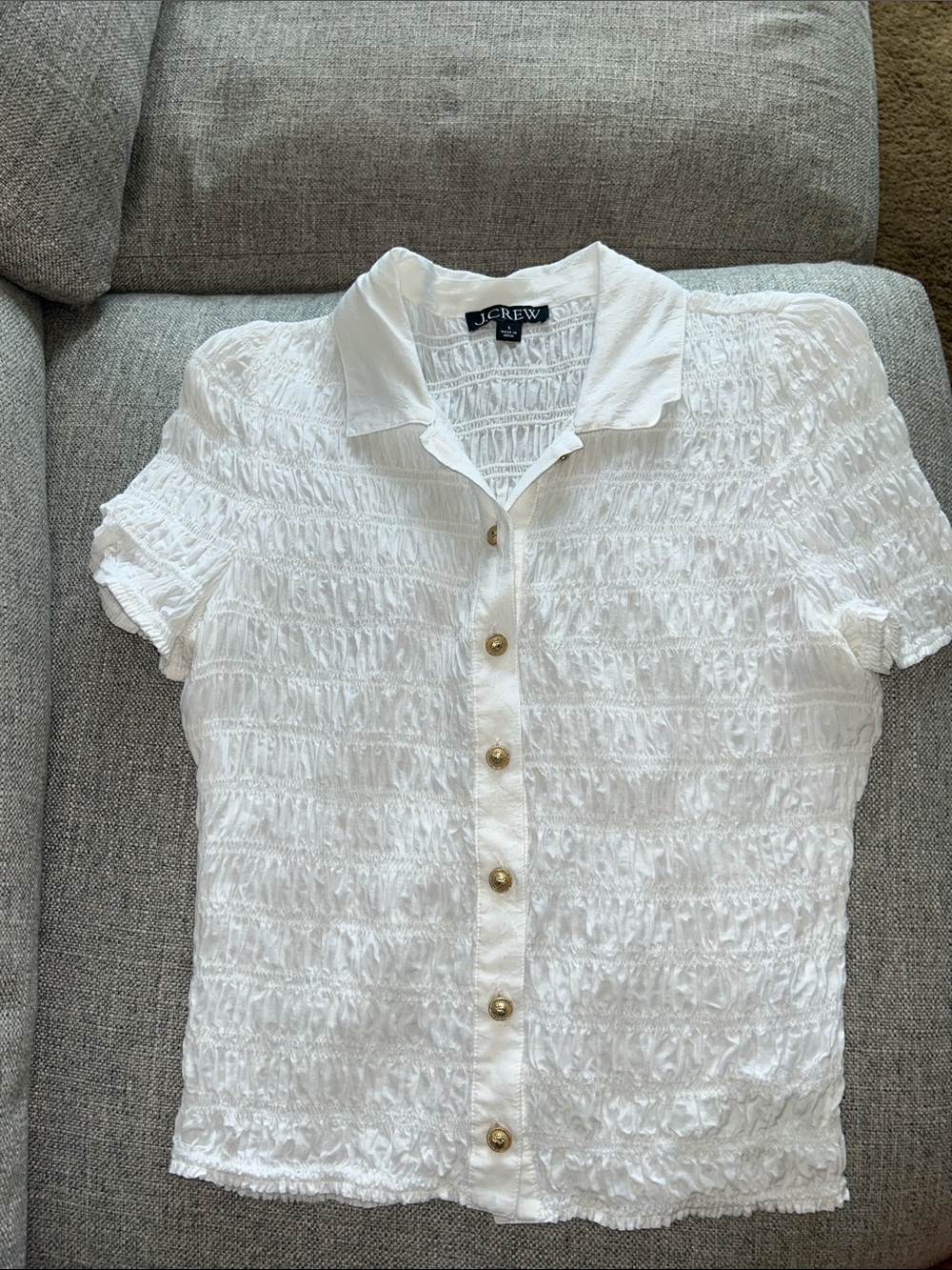 J. Crew White Textured Short-Sleeve Button-Front Shirt